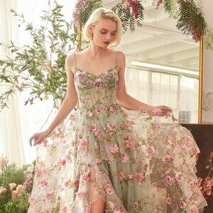 NEW SLEEVELESS A-LINE FLORAL DRESS W/ LACE UP BACK & SWEETHEART NECK CD A1420